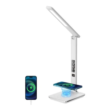 LED Ściemnialna lampa z ładowaniem bezprzewodowym QI and USB KINGFISHER LED/8,5W/230V biała