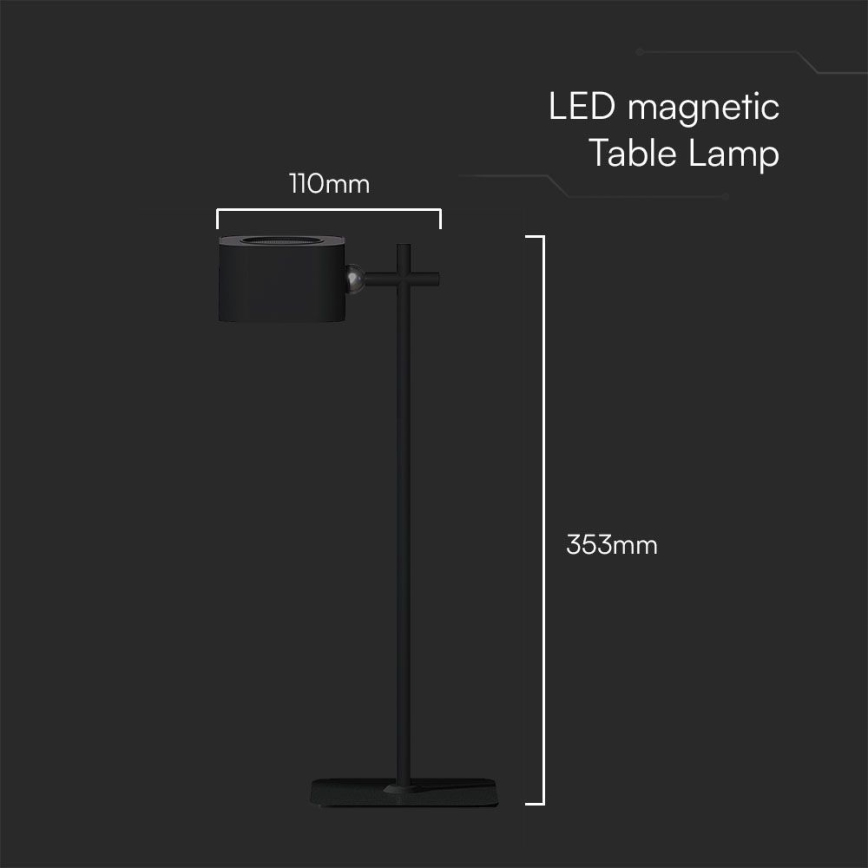 LED Ściemnialna magnetyczna akumulatorowa lampa stołowa 4w1 LED/3W/5V 3000-6000K 1800 mAh czarna