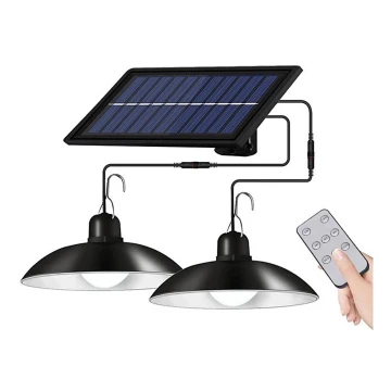 LED Ściemnialny solarny żyrandol na lince 2xLED/1,8W/3,7V IP44 6500K 1200 mAh + zdalne sterowanie