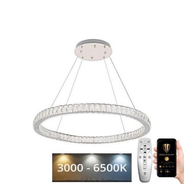 LED Ściemnialny żyrandol kryształowy na lince LED/100W/230V 3000-6500K srebrny + pilot zdalnego sterowania