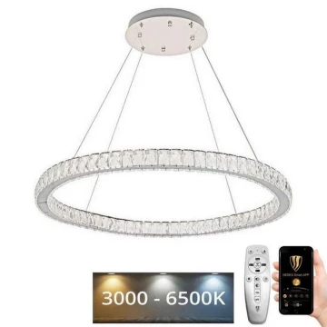 LED Ściemnialny żyrandol kryształowy na lince LED/100W/230V 3000-6500K srebrny + pilot zdalnego sterowania