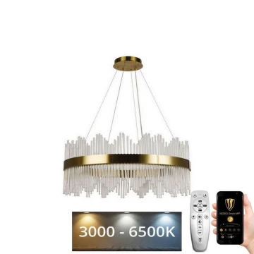 LED Ściemnialny żyrandol kryształowy na lince LED/110W/230V 3000-6500K złoty + pilot zdalnego sterowania