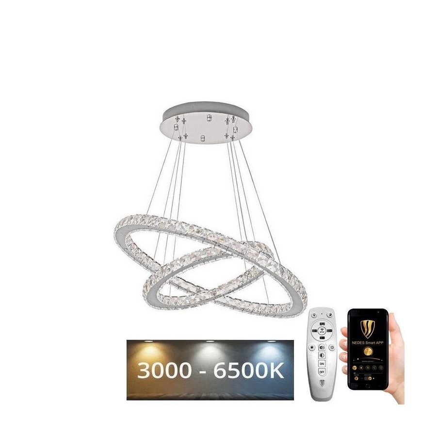 LED Ściemnialny żyrandol kryształowy na lince LED/115W/230V 3000-6500K srebrny + pilot zdalnego sterowania