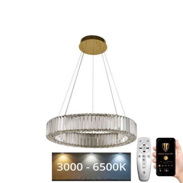 LED Ściemnialny żyrandol kryształowy na lince LED/40W/230V 3000-6500K chrom/złoty + pilot zdalnego sterowania