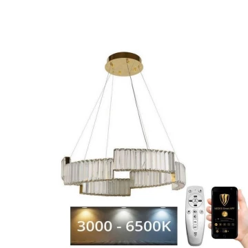 LED Ściemnialny żyrandol kryształowy na lince LED/40W/230V 3000-6500K złoty + pilot zdalnego sterowania