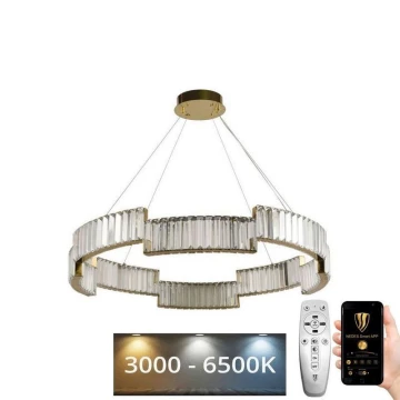 LED Ściemnialny żyrandol kryształowy na lince LED/60W/230V 3000-6500K złoty + pilot zdalnego sterowania