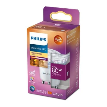 LED Ściemniana żarówka Philips Warm Glow GU10/6,2W/230V 2200-2700K CRI 90