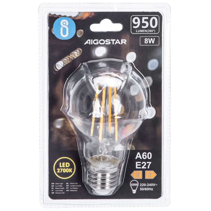 LED Żarówka FILAMENT A60 E27/8W/230V 2700K - Aigostar