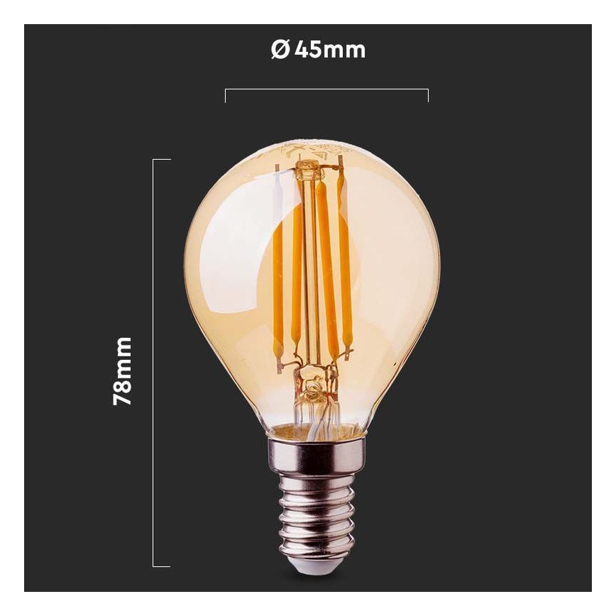 LED Żarówka FILAMENT AMBER P45 E14/4W/230V 2200K