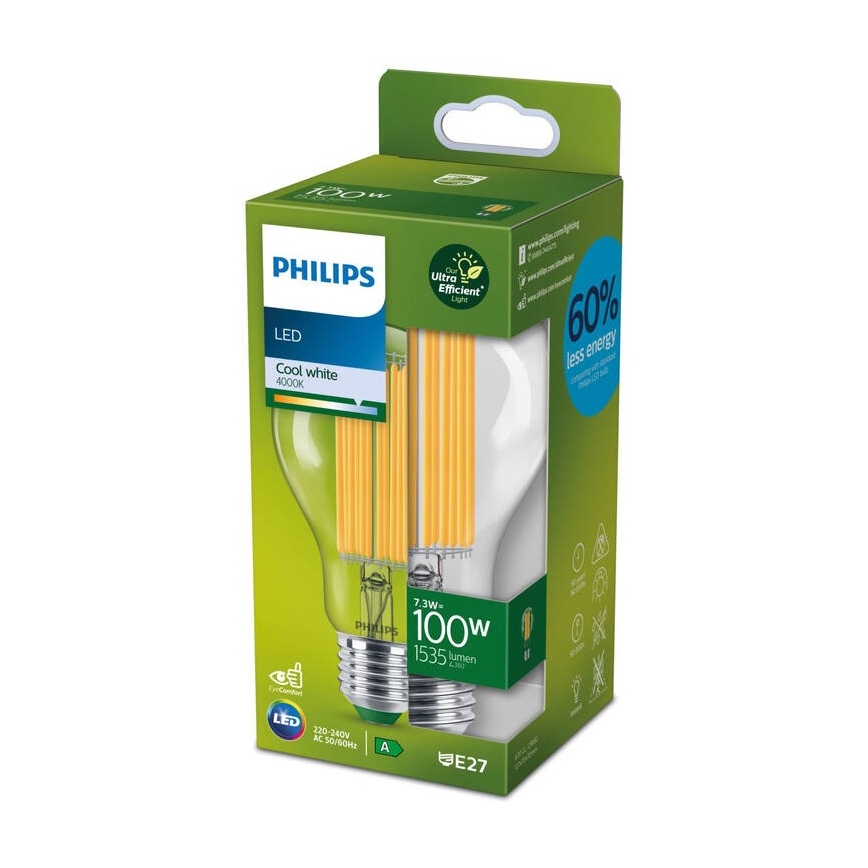 LED Żarówka FILAMENT Philips A60 E27/7,3W/230V 4000K