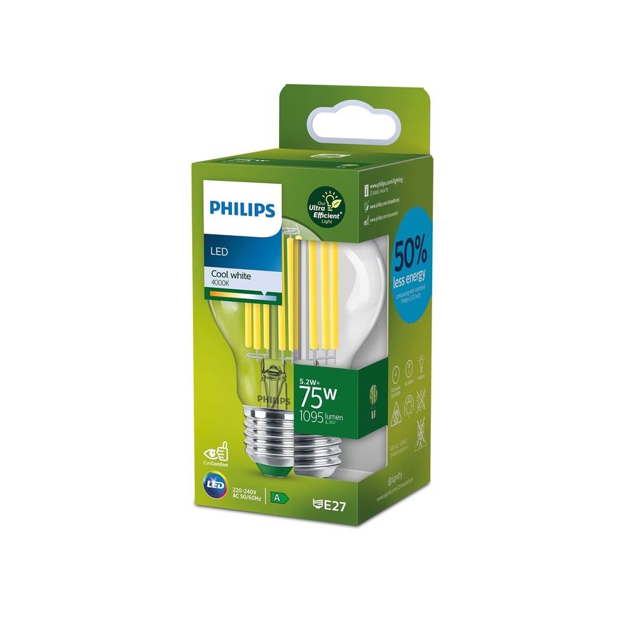 LED Żarówka FILAMENT Philips A70 E27/5,2W/230V 4000K