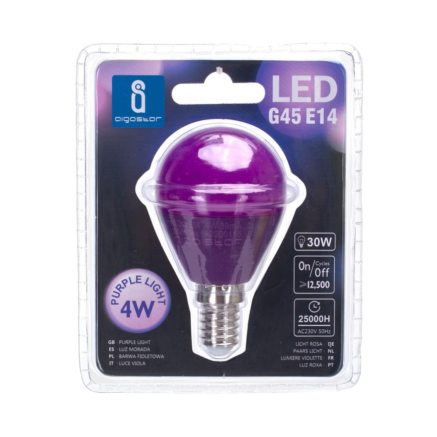 LED Żarówka G45 E14/4W/230V fioletowa - Aigostar