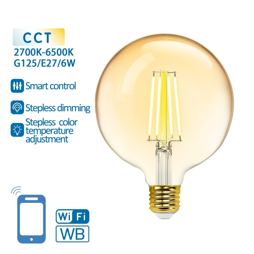 LED Żarówka ściemnialna FILAMENT G125 E27/6W/230V 2700-6500K Wi-Fi - Aigostar