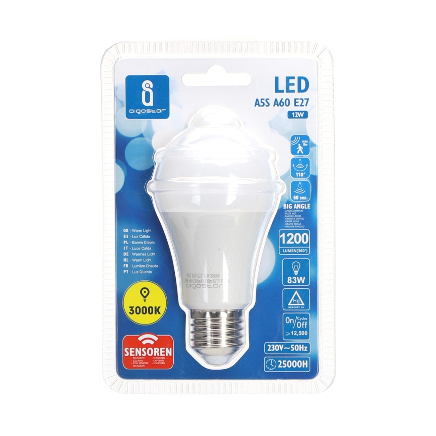 LED Żarówka z czujnikiem ruchu i zmierzchu A60 E27/12W/230V 3000K - Aigostar