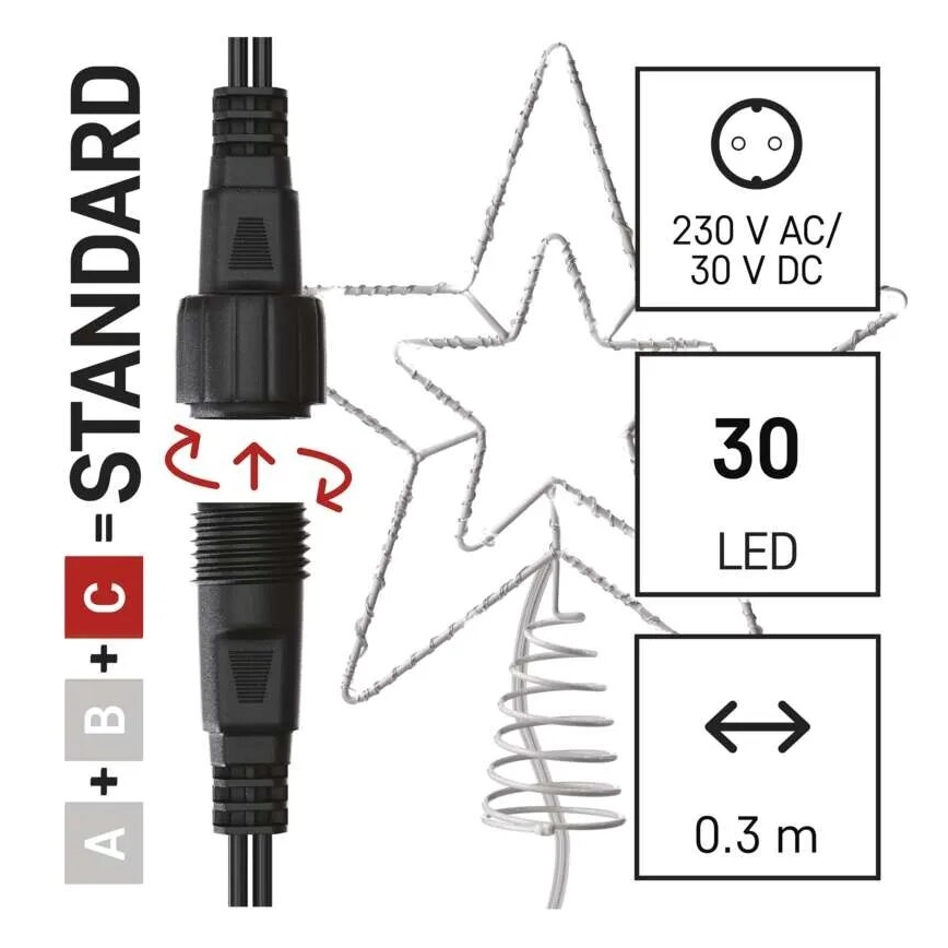 LED Zewnętrzna dekoracja bożonarodzeniowa 30xLED/4W/30V IP44 zimna biel