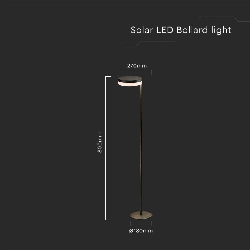 LED Zewnętrzna lampa solarna LED/2W/3,7V 3000K IP54 czarna