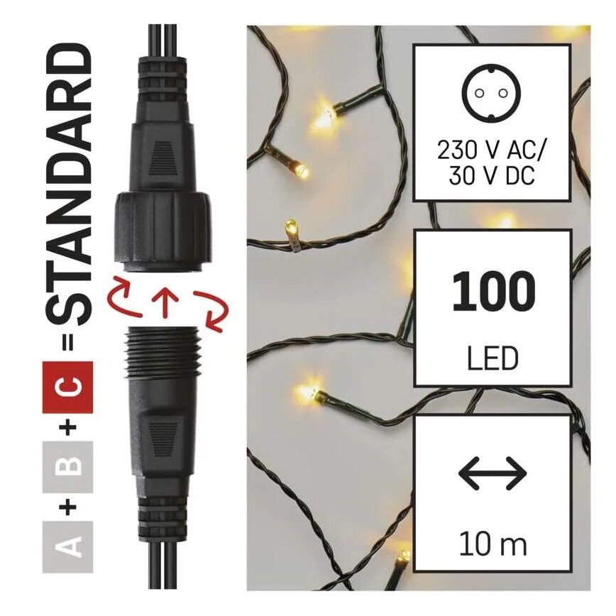 LED Zewnętrzny łańcuch bożonarodzeniowy 100xLED/10m IP44 ciepła biel