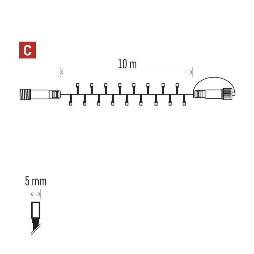 LED Zewnętrzny łańcuch bożonarodzeniowy 100xLED/10m IP44 ciepła biel