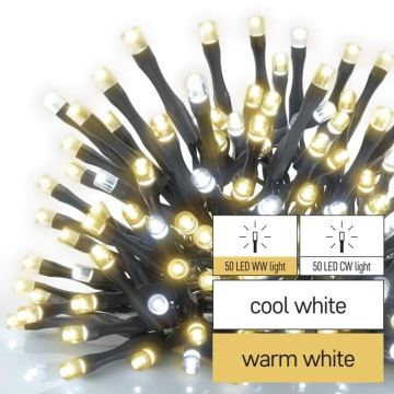 LED Zewnętrzny łańcuch bożonarodzeniowy 100xLED/10m IP44 ciepła/zimna biel