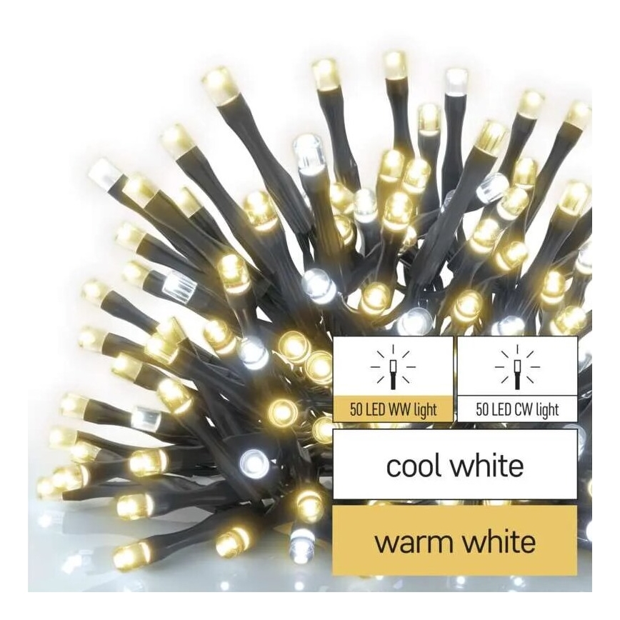 LED Zewnętrzny łańcuch bożonarodzeniowy 100xLED/10m IP44 ciepła/zimna biel