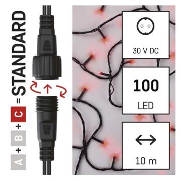 LED Zewnętrzny łańcuch bożonarodzeniowy 100xLED/10m IP44 czerwony