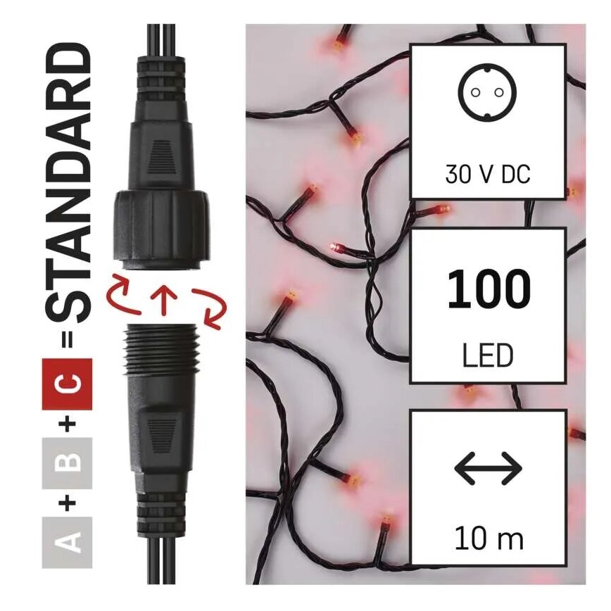 LED Zewnętrzny łańcuch bożonarodzeniowy 100xLED/10m IP44 czerwony