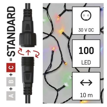 LED Zewnętrzny łańcuch bożonarodzeniowy 100xLED/10m IP44 wielobarwny