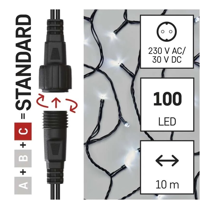 LED Zewnętrzny łańcuch bożonarodzeniowy 100xLED/10m IP44 zimna biel