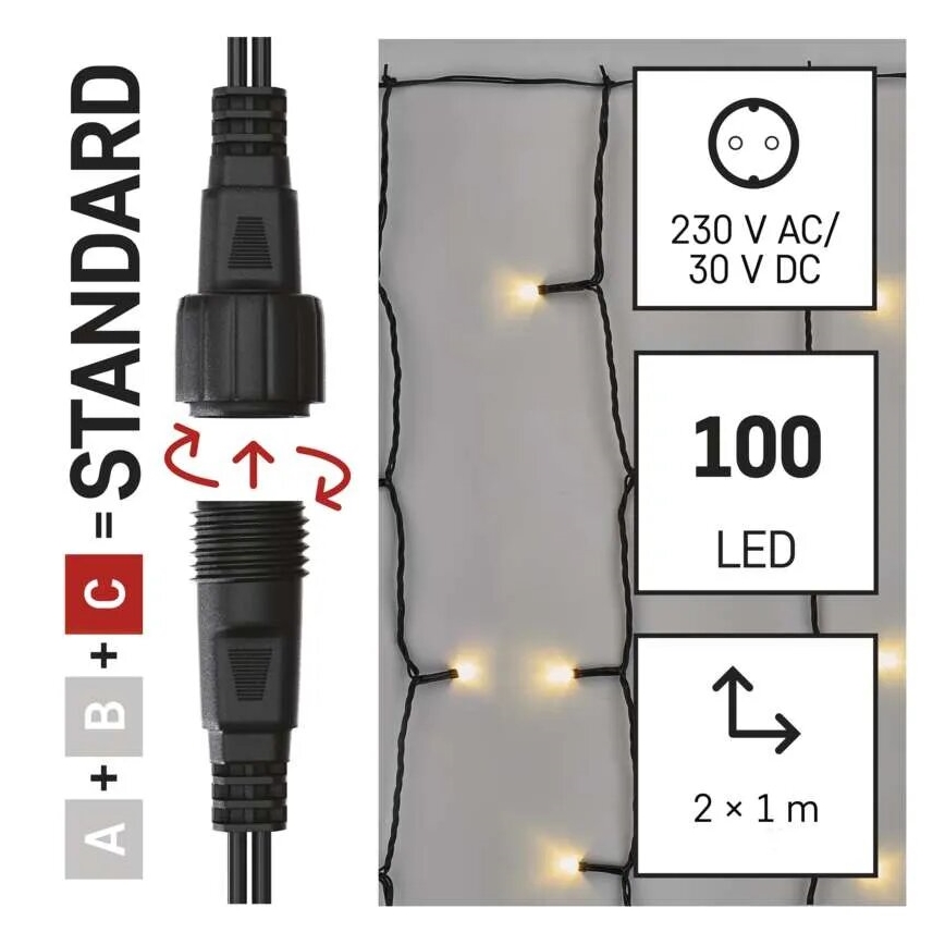 LED Zewnętrzny łańcuch bożonarodzeniowy 100xLED/1x2m IP44 ciepła biel