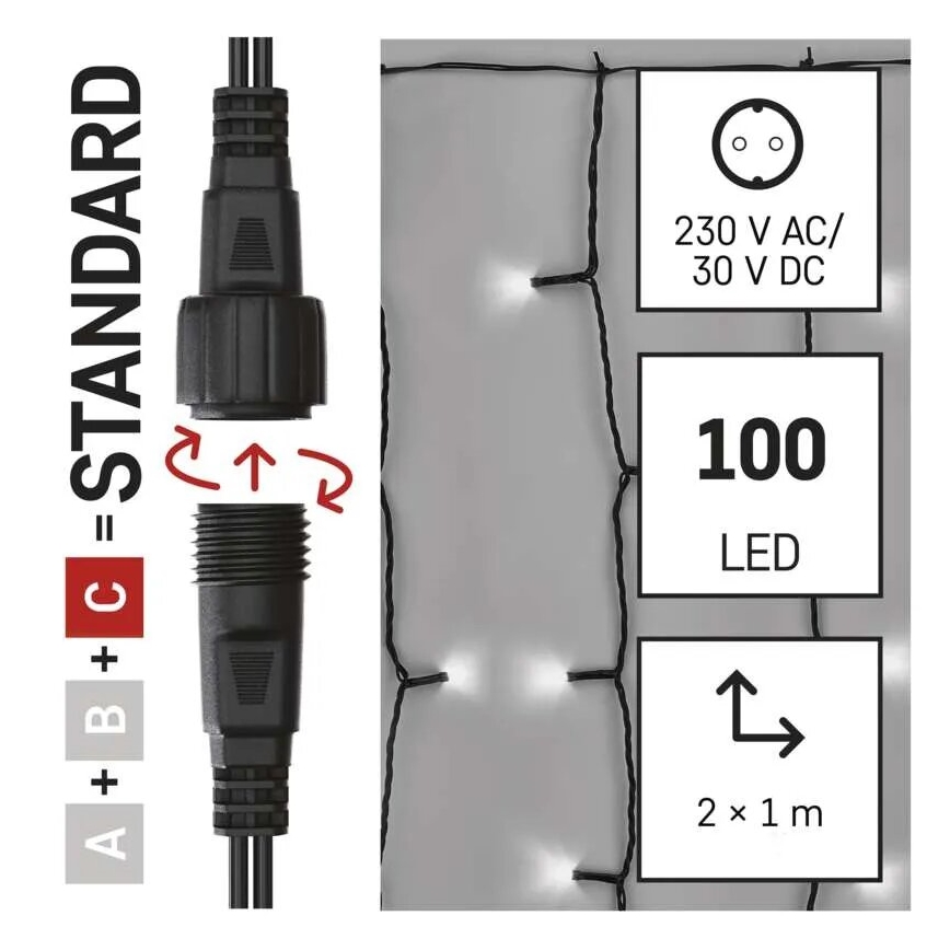 LED Zewnętrzny łańcuch bożonarodzeniowy 100xLED/1x2m IP44 zimna biel