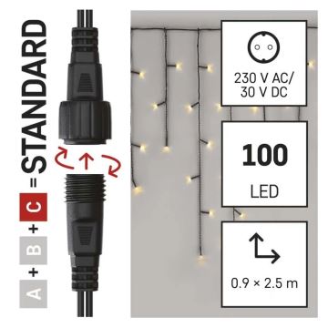 LED Zewnętrzny łańcuch bożonarodzeniowy 100xLED/2,5x0,9m IP44 ciepła biel