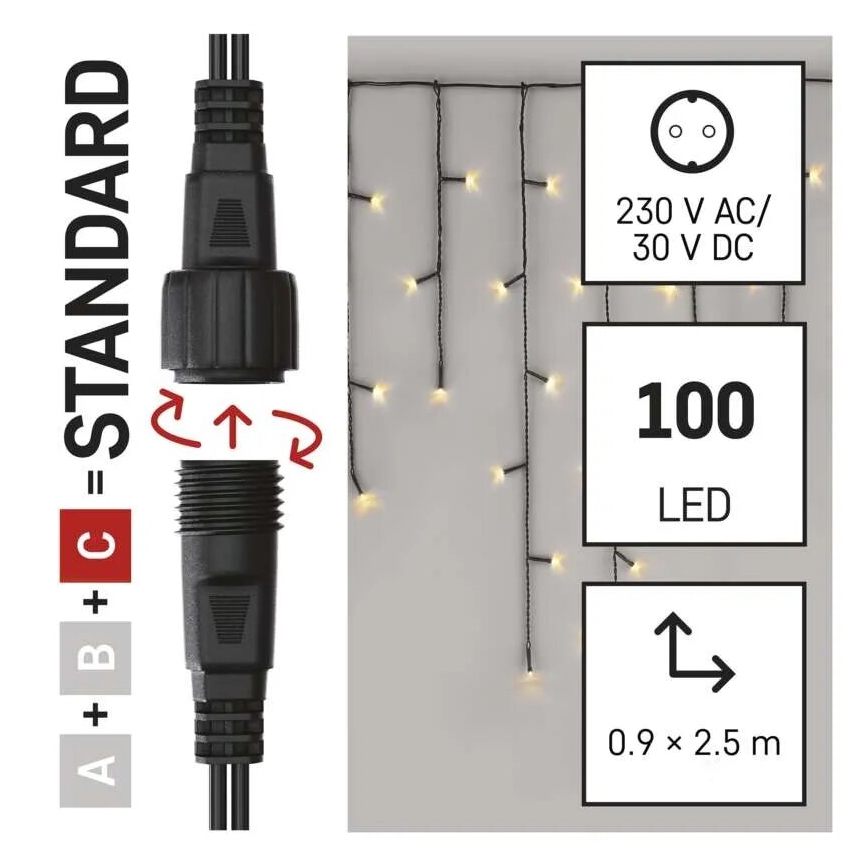 LED Zewnętrzny łańcuch bożonarodzeniowy 100xLED/2,5x0,9m IP44 ciepła biel