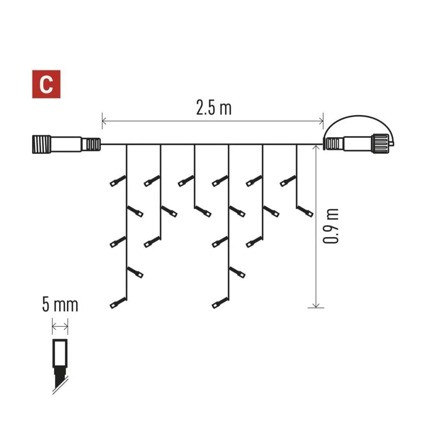 LED Zewnętrzny łańcuch bożonarodzeniowy 100xLED/2,5x0,9m IP44 czerwony/vintage