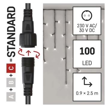 LED Zewnętrzny łańcuch bożonarodzeniowy 100xLED/2,5x0,9m IP44 zimna biel