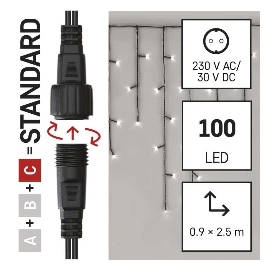 LED Zewnętrzny łańcuch bożonarodzeniowy 100xLED/2,5x0,9m IP44 zimna biel