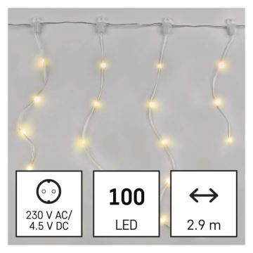 LED Zewnętrzny łańcuch bożonarodzeniowy 100xLED/8 funkcji 7,9x0,7m IP44 ciepła biel