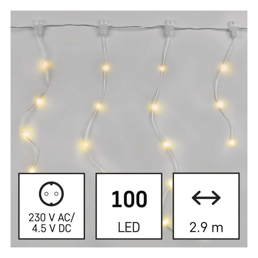 LED Zewnętrzny łańcuch bożonarodzeniowy 100xLED/8 funkcji 7,9x0,7m IP44 ciepła biel