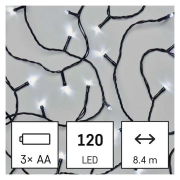 LED Zewnętrzny łańcuch bożonarodzeniowy 120xLED/3xAA 8,9m IP44 zimna biel