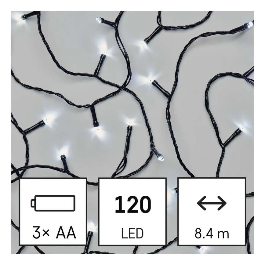 LED Zewnętrzny łańcuch bożonarodzeniowy 120xLED/3xAA 8,9m IP44 zimna biel