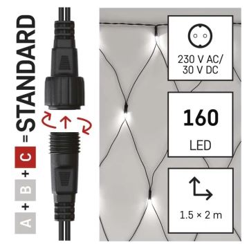 LED Zewnętrzny łańcuch bożonarodzeniowy 160xLED/2x1,5m IP44 zimna biel