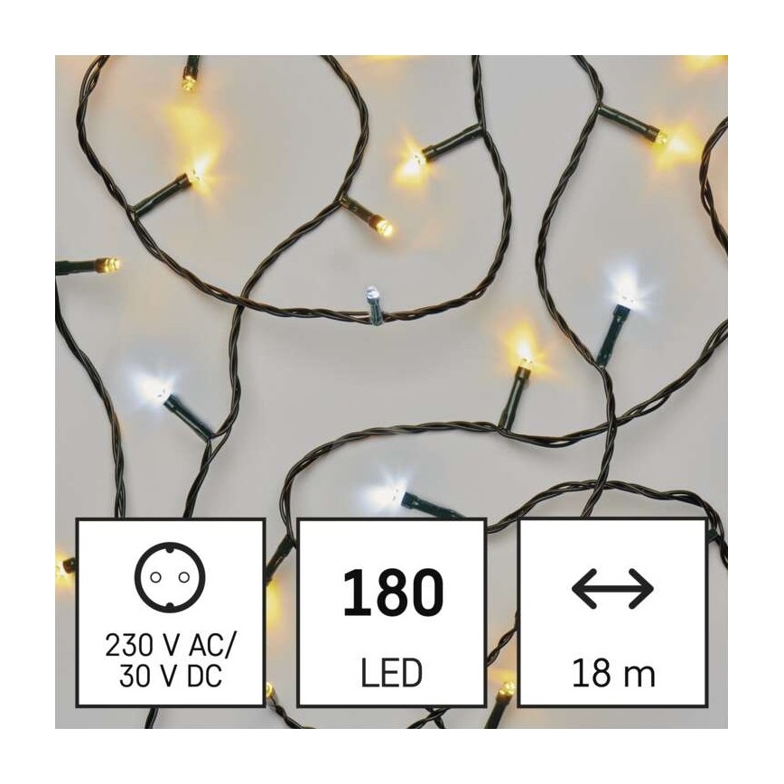 LED Zewnętrzny łańcuch bożonarodzeniowy 180xLED/2 funkcje 23m IP44 ciepła/zimna biel