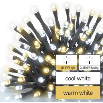 LED Zewnętrzny łańcuch bożonarodzeniowy 180xLED/2 funkcje 23m IP44 ciepła/zimna biel