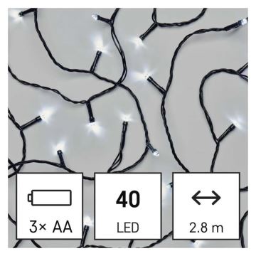 LED Zewnętrzny łańcuch bożonarodzeniowy 40xLED/3xAA 3,3m IP44 zimna biel