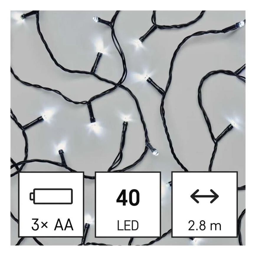 LED Zewnętrzny łańcuch bożonarodzeniowy 40xLED/3xAA 3,3m IP44 zimna biel