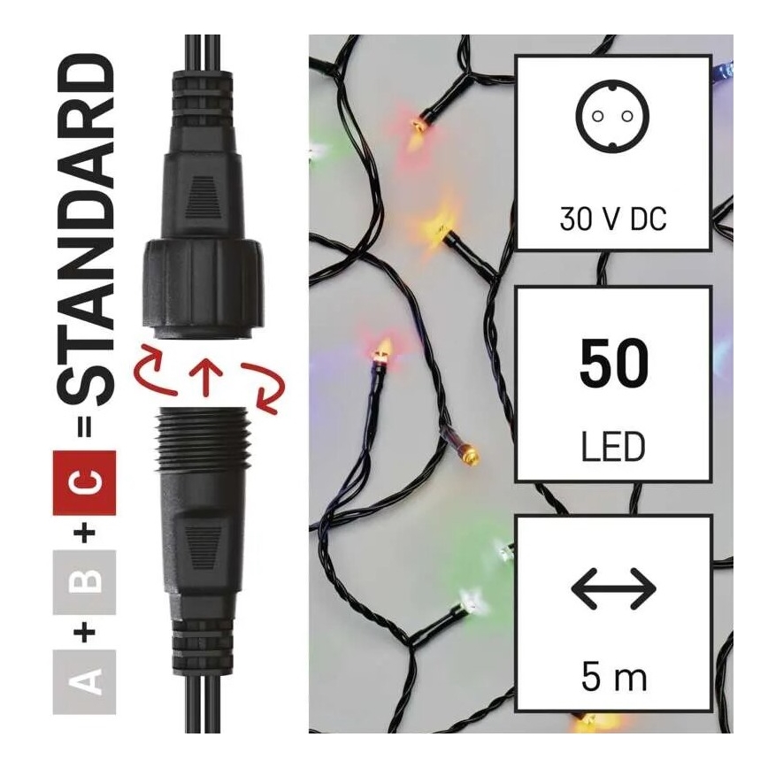 LED Zewnętrzny łańcuch bożonarodzeniowy 50xLED/5m IP44 wielobarwny