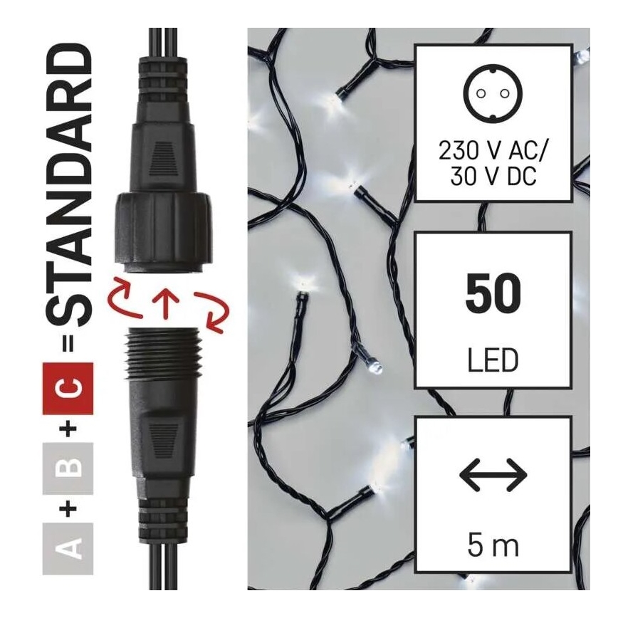 LED Zewnętrzny łańcuch bożonarodzeniowy 50xLED/5m IP44 zimna biel