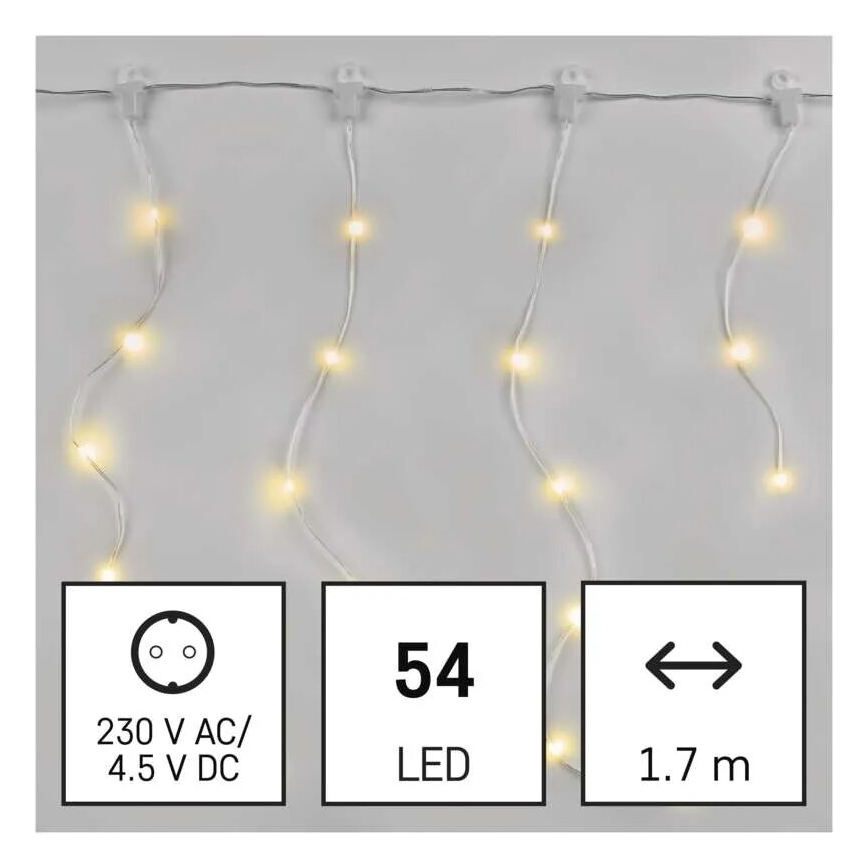 LED Zewnętrzny łańcuch bożonarodzeniowy 54xLED/8 funkcji 6,7x0,7m IP44 ciepła biel