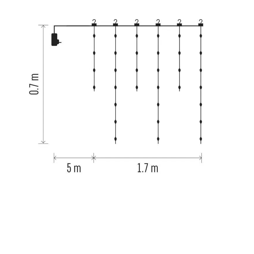 LED Zewnętrzny łańcuch bożonarodzeniowy 54xLED/8 funkcji 6,7x0,7m IP44 ciepła biel