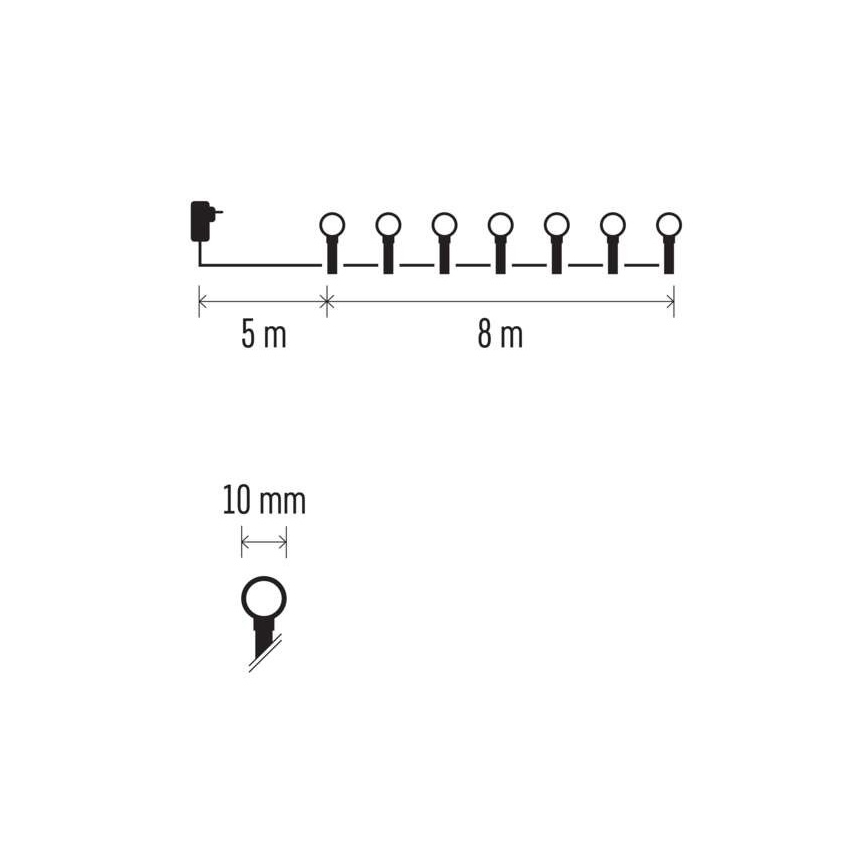 LED Zewnętrzny łańcuch bożonarodzeniowy 80xLED/13m IP44 różne kolory