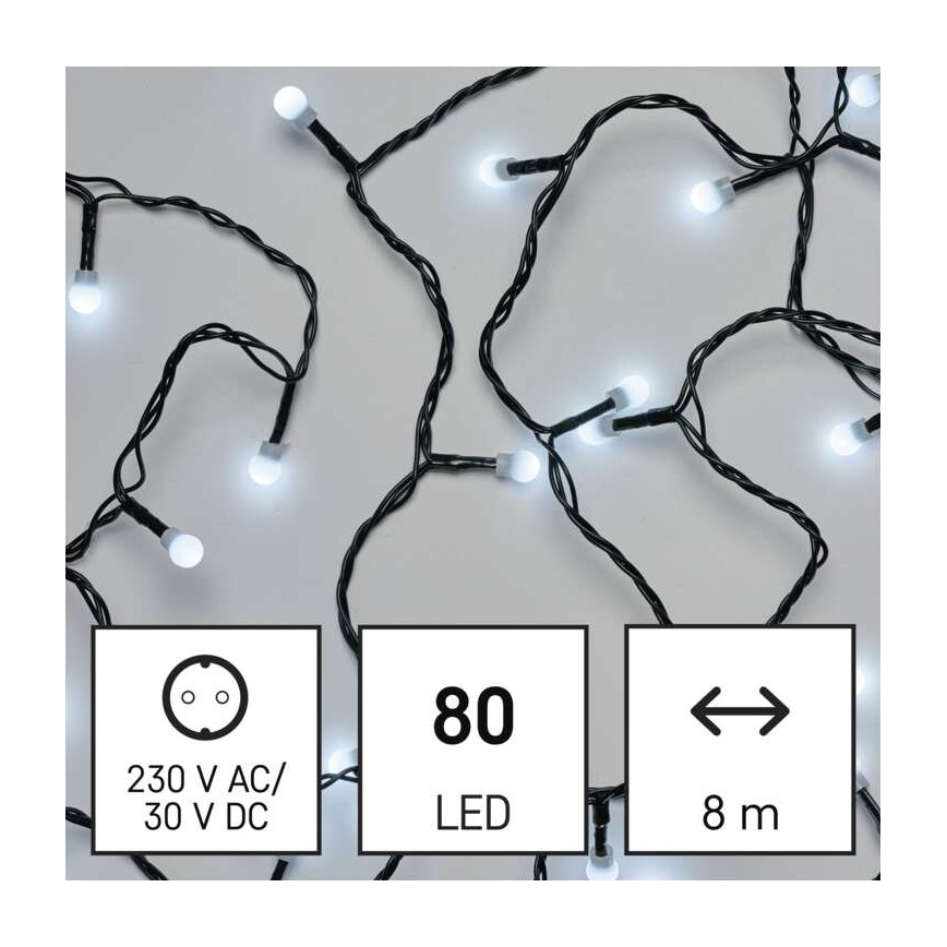 LED Zewnętrzny łańcuch bożonarodzeniowy 80xLED/13m IP44 zimna biel